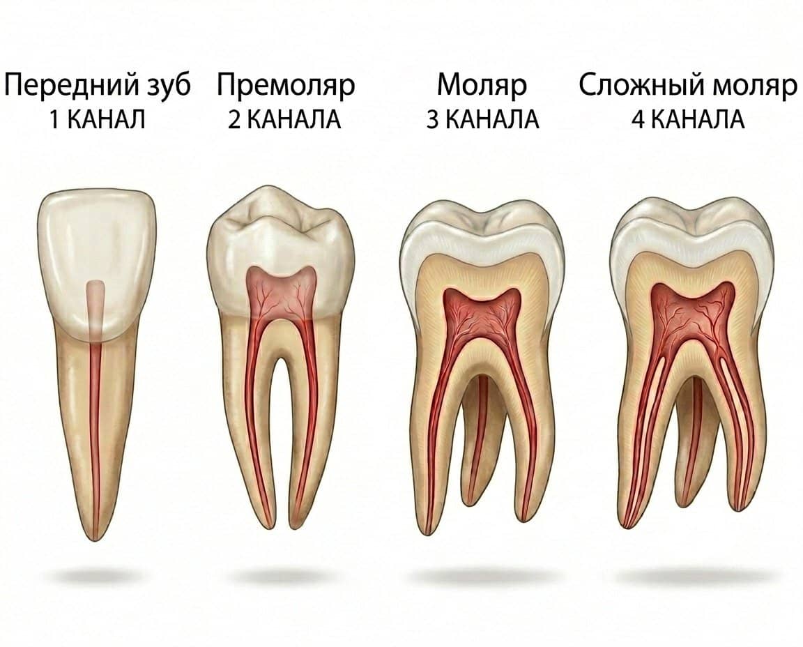 Анатомия корневых каналов разных групп зубов