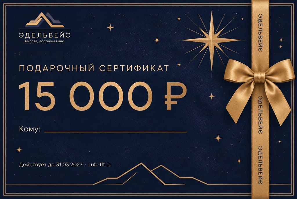 Подарочный сертификат Эдельвейс на 15 000 рублей с фирменной лентой